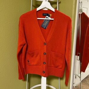 NWT Polo Ralph Lauren Wool Cashmere Blend Cardigan Orange XS